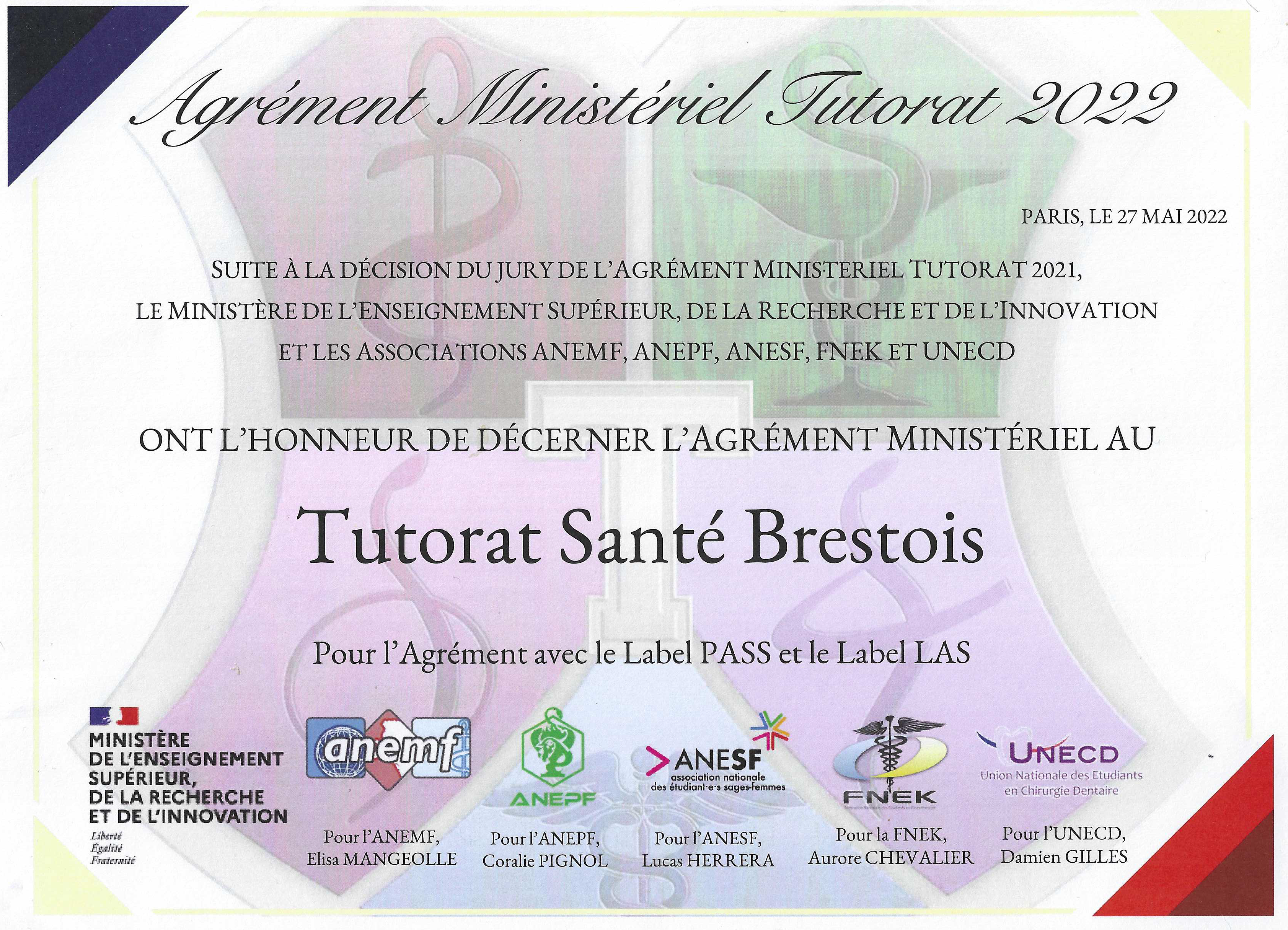 Agrément Ministériel Tutorat 2022